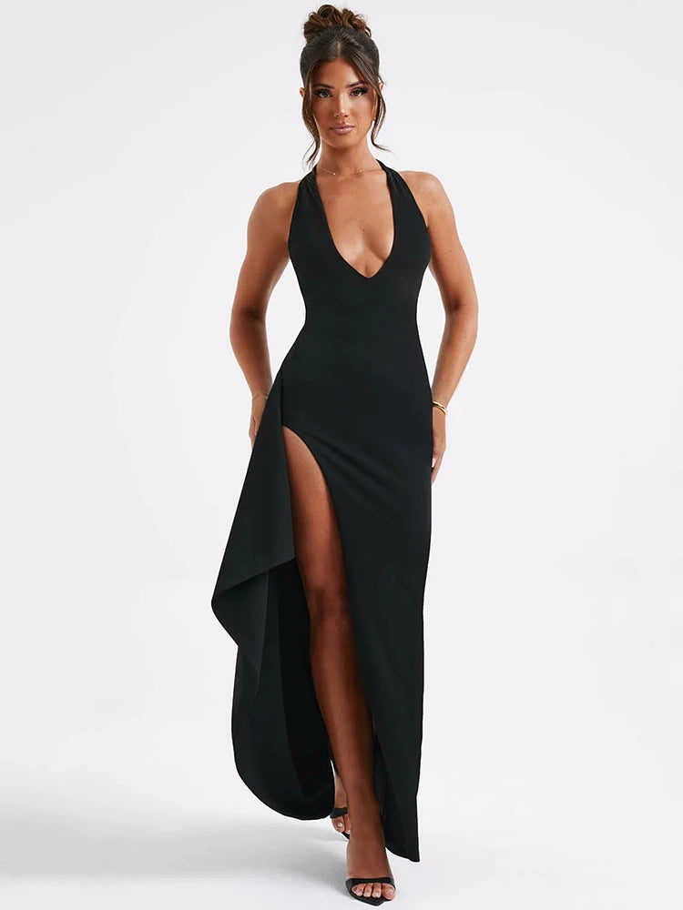 Glamour in Mozision: Diepe V-hals Maxi Jurk