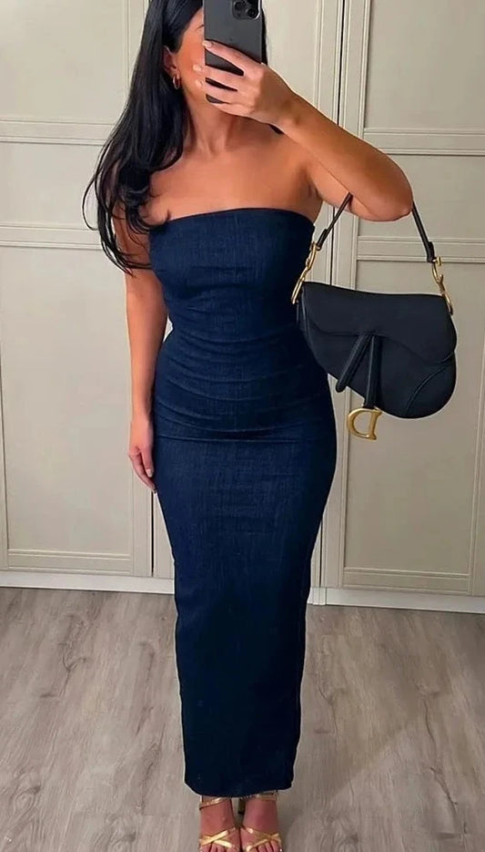 Blue Denim Glamour: TRAF Sexy Split Dress
