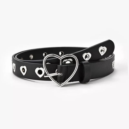 Leather Punk Belt with Adjustable Heart Shaped Holes
