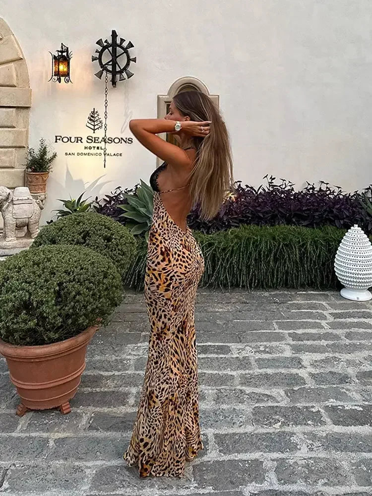 Charming in Leopard: Halter Maxi Dress