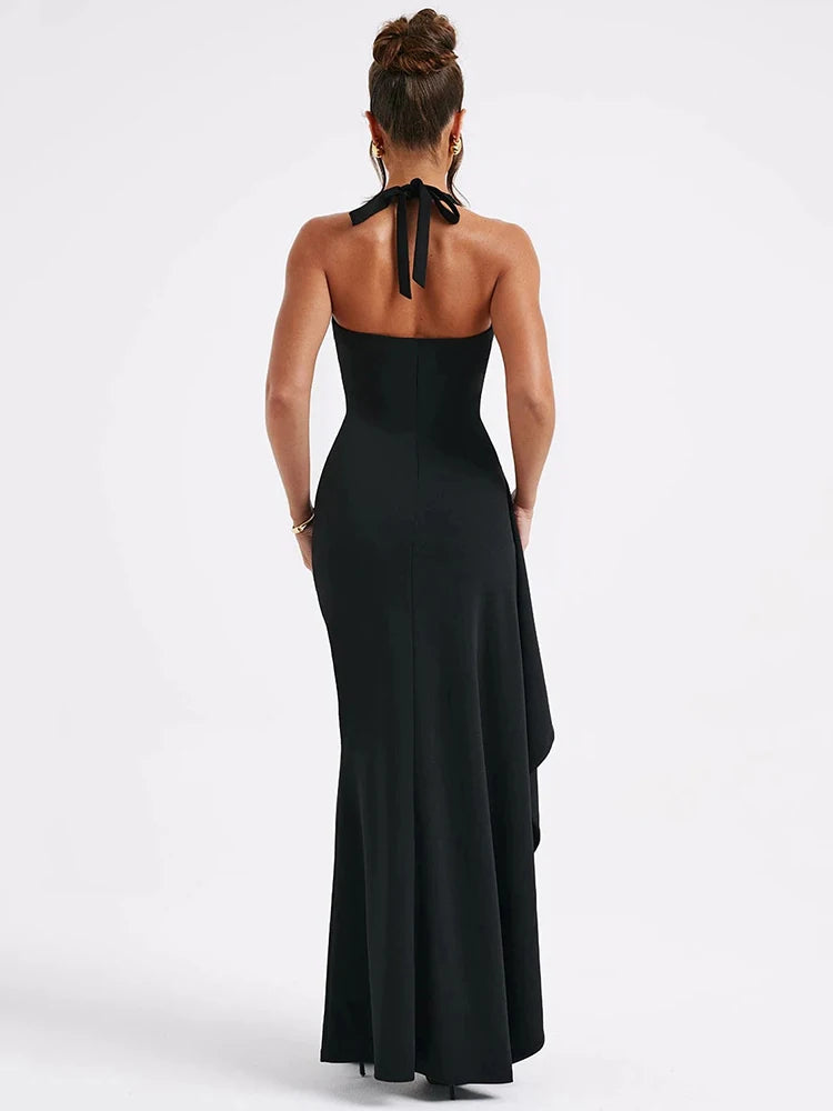 Glamor in Mozision: Deep V-neck Maxi Dress