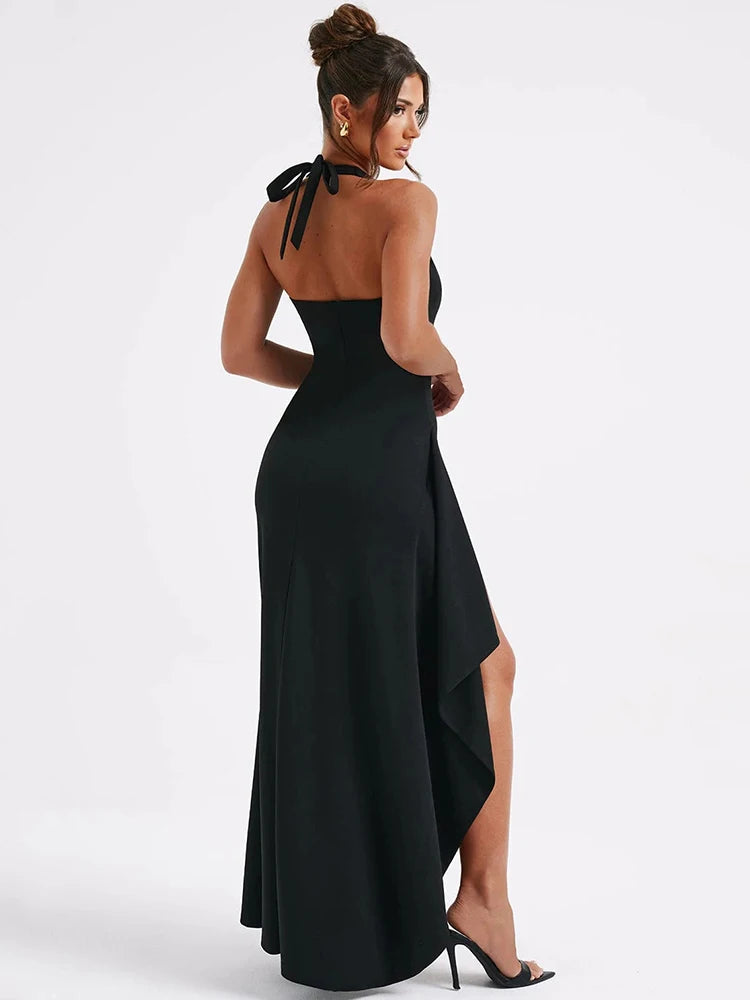 Glamor in Mozision: Deep V-neck Maxi Dress