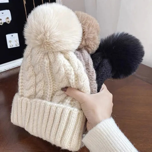 Fur Pompom Knitted Hat